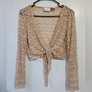 Worthington Lace Tie-Front Top - Beige